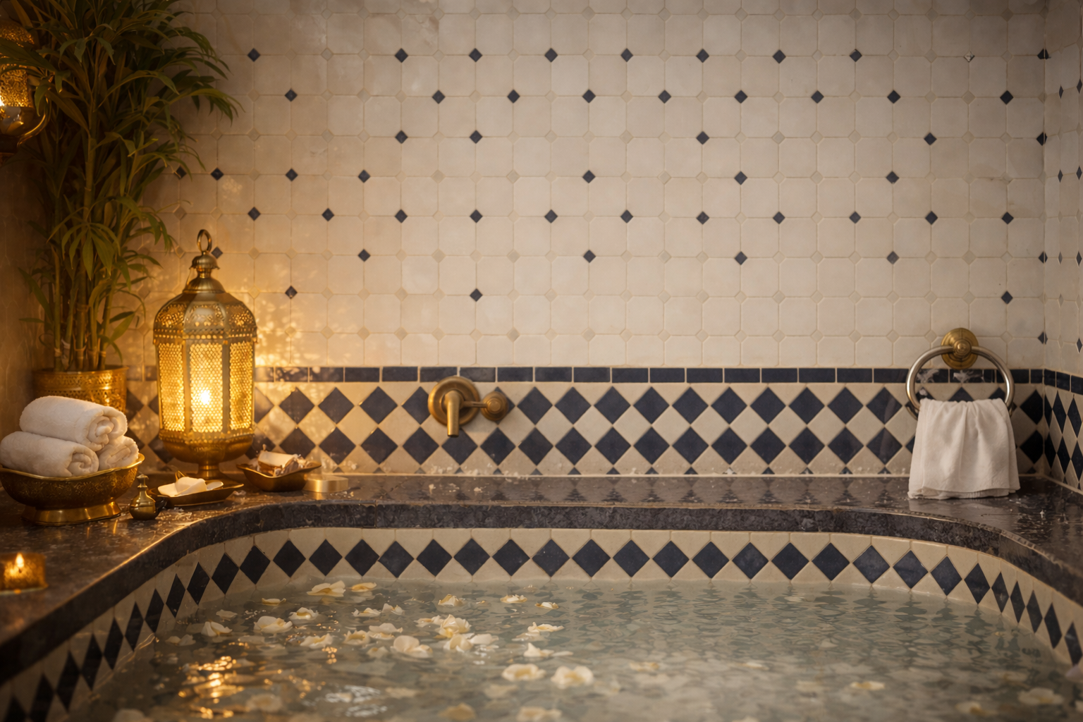 VIP villa spa Abu Dhabi Moroccan zellige jacuzzi and wellness interior