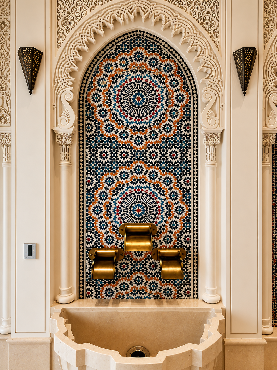 VIP villa Abu Dhabi Moroccan zellige wall fountain